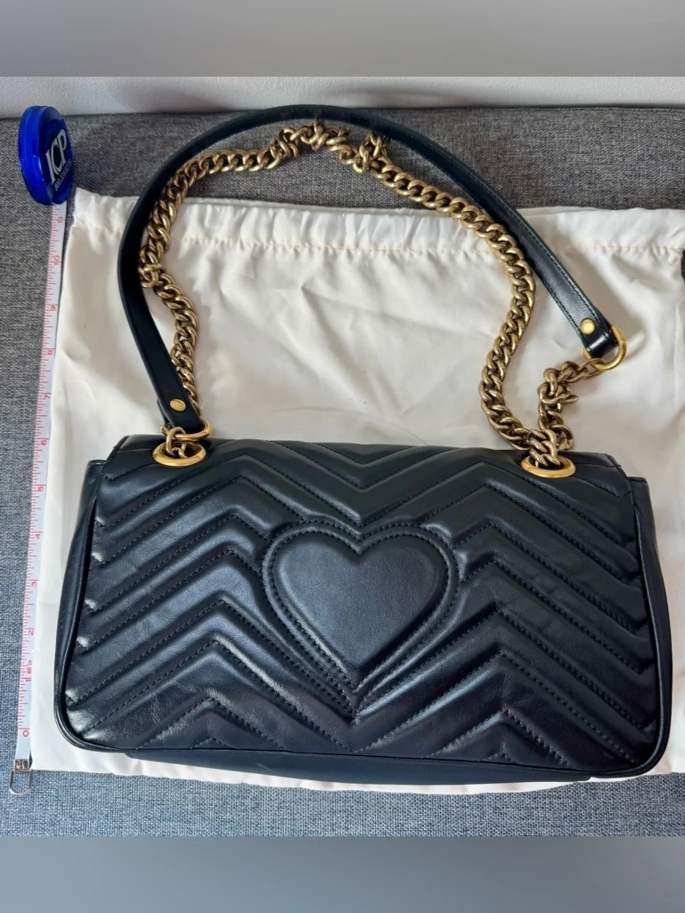 Gucci Marmont Matelassé Black Leather Shoulder Bag, Antique Gold Chain - Picture 7 of 11